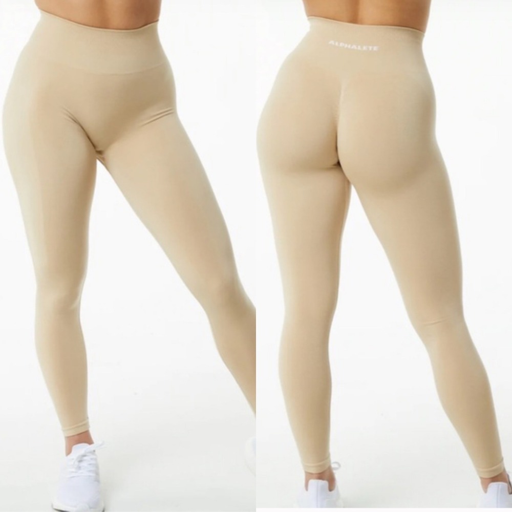 Alphalete Amplify Butt Lifting Leggings Beige Womens Size Small Gym Fitness Run